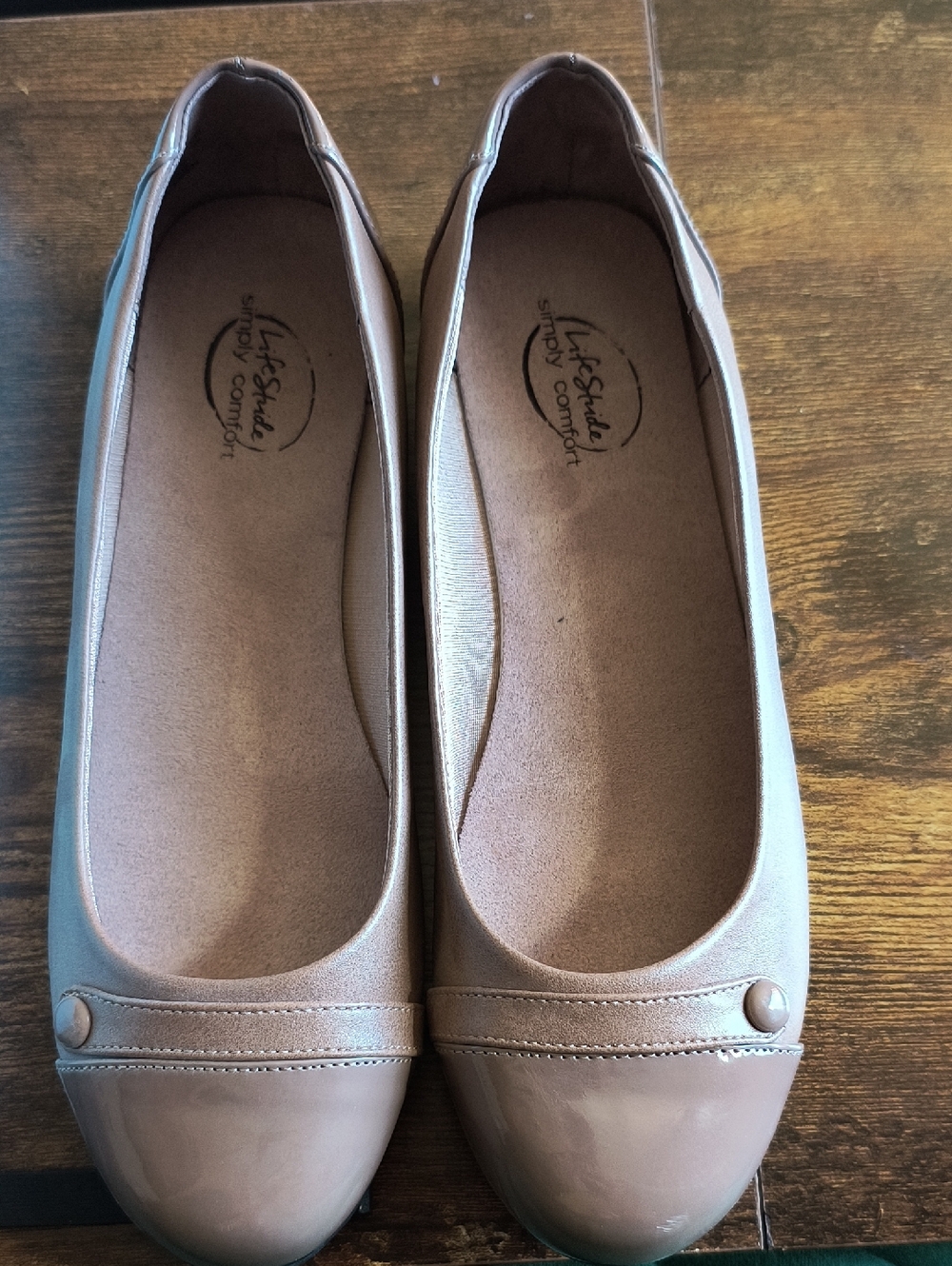 Life Stride Taupe Patent Round-Toe Ballet Flats